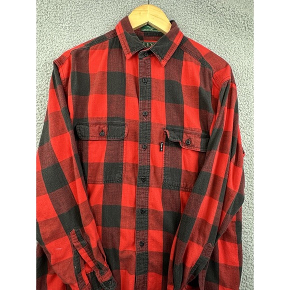 VTG Levis Sutter Creek Flannel Shirt Mens Medium Red Black Plaid Lumberjack USA - Picture 1 of 10
